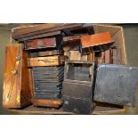 A Quantity of Wooden Camera Bodies and Backs, mainly mahogany, some with brass fittings and one with