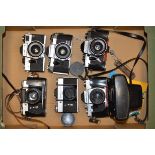 A Group of Praktica and Zenit SLR Cameras, including Praktica Nova, Praktica LB, Praktica L2,