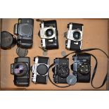 A Tray of Pentax SLR Bodies and Cameras, including Spotmatic bodies (2 examples), Pentax K1000 body,