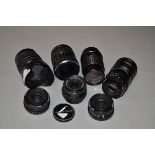 A Selection of Pentax Lenses, a SMC Pentax-M 28mm f/2.8, SMC Pentax-A 50mm f/1.7 (3 examples), a SMC