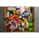 A Box of Novelty and Advertising Cameras, including Coca-Cola, Clownface, Crown White Gloss,