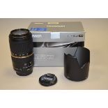 A Tamron SP 70-300mm f/4-5.6 VC USD zoom lens, Canon EF mount, serial no 201200 with lens hood,