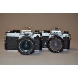 A Nikon FE and a Nikon FM SLR Cameras, a chrome FE, serial no 4059699, condition F, with a Nikon