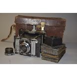 A Van Neck Folding Press Camera, condition P, with Ross Xpres 6" (152mm) f/4.5 lens, condition F,