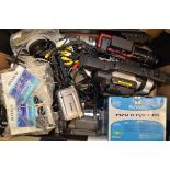 A Tray of Camcorders and Accessories, including Canon, JVC, Panasonic, Sanyo, Sony, some with boxes