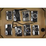 A Tray of Yashica and Minolta 35mm Compact Cameras, including Minolta AL-F, Minolta Hi-Matic 11,