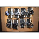 A Tray of Minolta SLR Cameras, including Minolta SRT 101, SRT 101b, XG 1, XG 2, XG-M (2), X-300 (2),
