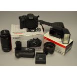 A Canon EOS 600D DSLR Camera Outfit, including Canon 600D body with battery grip BG-R8, EF-S 18-55mm