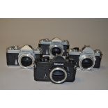 A Group of Nikkormat SLR Bodies, a chrome Nikkormat FT, serial no 3109059, shutter speeds