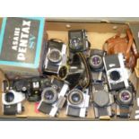 A Tray of 35mm SLR Cameras and Bodies, including Asahi Pentax Spotmatic II bodies (2), a Centon DF-