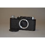 A Leica II Rangefinder Camera Body, black, repainted, condition G, shutter working, apparently re-