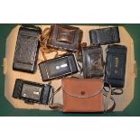 A Group of German Roll Film Folding Cameras, an Ernemann Bob I 6 x 9cm, a Goerz 4 x 6.5cm Tenax,