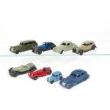 Post-War Dinky Toy Cars, including 38f Jaguar SS100, red body, maroon interior, 30c Daimler, 39c