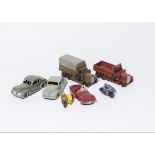 Dinky Toys, 39c Lincoln Zephyr, grey, 39f Studebaker, dark grey, 25s/151b Six-wheeled Wagon (2),