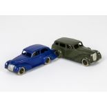 Dinky Toys 39b Oldsmobile Sedan, violet-blue body, black ridged hubs, VG, 39a Packard Super 8