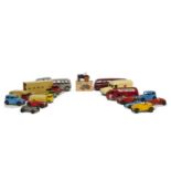 Dinky Toys 35a Saloon Car (2), blue, 35b Racer, red, 35c MG Sports Car (2), red, 35d Austin Open