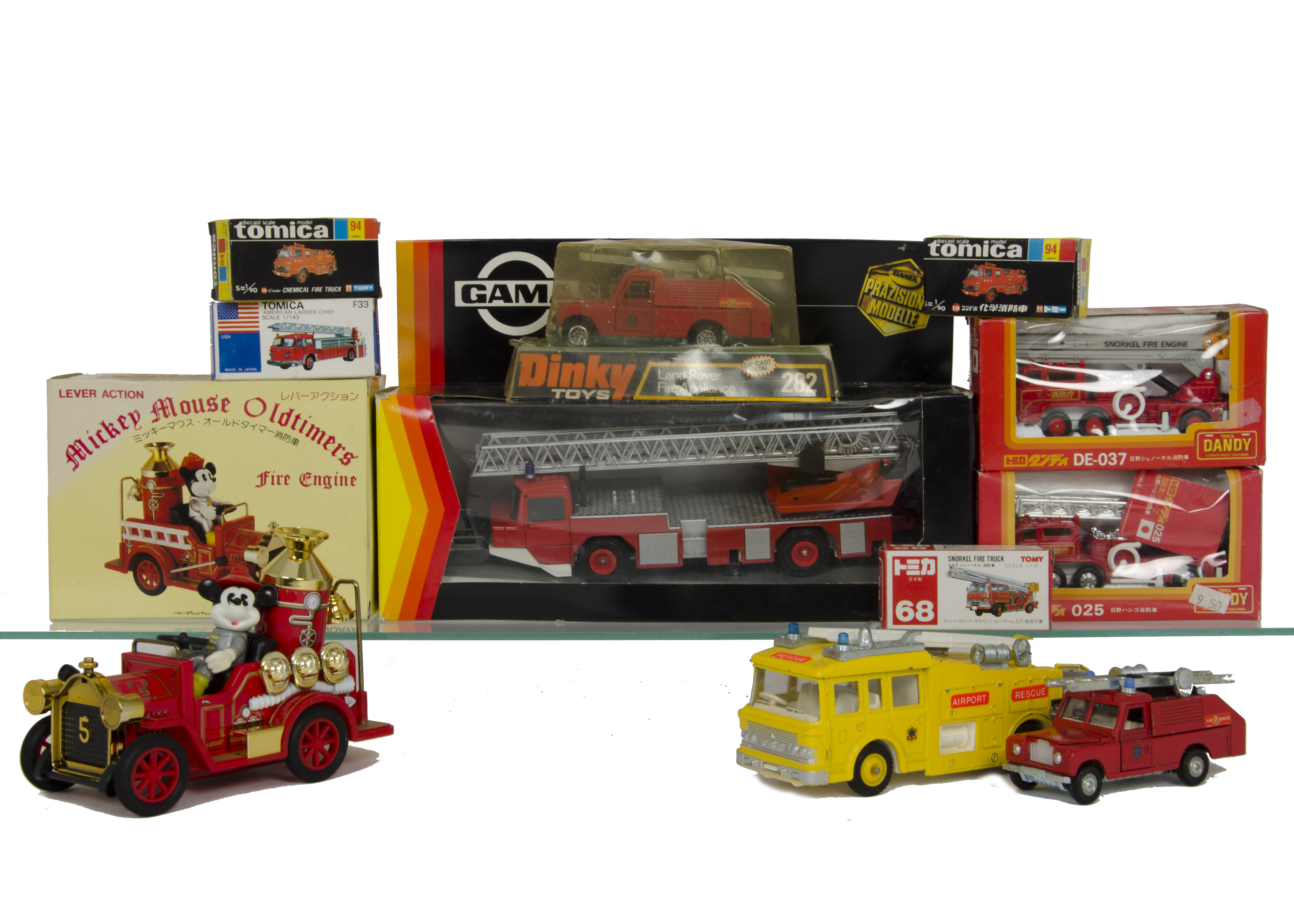 Fire Service Vehicles by Various Makers, including Dinky Toys 282 Land Rover Fire Appliance, Corgi