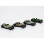 36 Series Dinky Toys Cars, 36b Bentley, light brown, 36c Humber Vogue, grey, 36e British Salmson Two