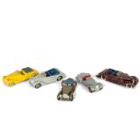 Dinky Toys 38a Frazer Nash, light grey body, red interior and ridged hubs, 38c Lagonda Sports Coupe,