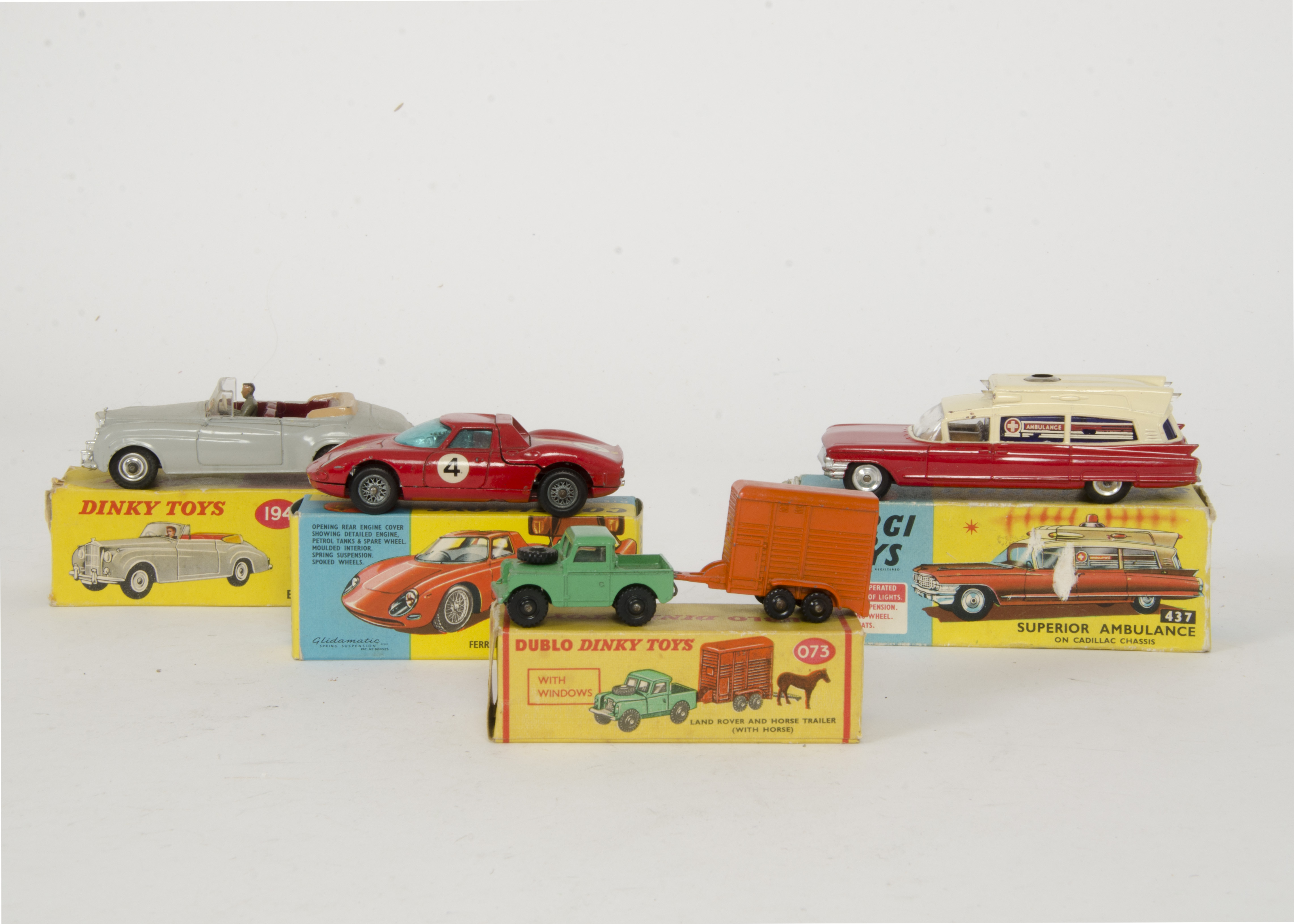 Dublo Dinky Toys 073 Land Rover & Horse Trailer, 194 Bentley Coupe, Corgi Toys 314 Ferrari