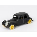 French Dinky Toys 24N Citroen 11BL, black body, yellow ridged hubs, spare wheel cover, small