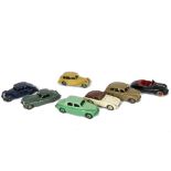 Dinky Toy Cars, 156 Rover 75, two-tone green body, 167 A.C Aceca, 40e Standard Vanguard, fawn,