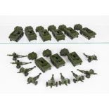 Dinky Toys 162 18-Pounder Field Gun Set, nine examples, all comprising 162a Light Dragon Tractor,