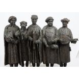 A 20th Century bronze figure group of five musicians in 16th Century costume, on rectangular