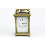 A late 19th Century brass repeater carriage clock by Richard et Cie, Paris, 8 day movement, enamel