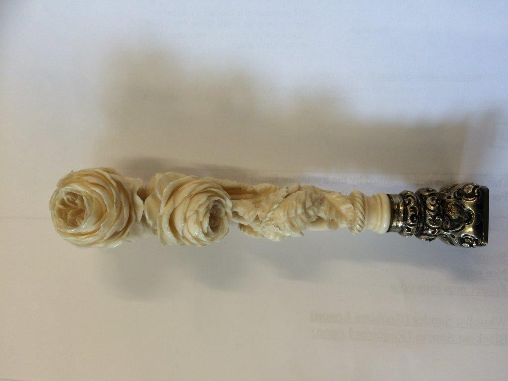 A 19th Century French carved ivory and silver desk seal, the handle carved as a bouquet of roses, - Image 3 of 7