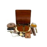 A miscellaneous collection, including a Newton & Co cased brass protractor, a vintage Ronson table