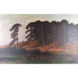 Rudolf Hellgrewe (1860-1935) oil on canvas, 'Wooded Landscape at Twilight', signed 'R.HELLGREWE' (