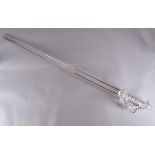 A Murano glass sword, the tapering curved blade topped with red flashing having basket hilt and