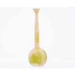 An Emile Galle glass cameo vase, flattened form with elongated neck and collar rim, lime green