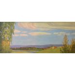 20th Century Swedish School oil on canvas, 'Landscape with a Lake', 59 cm x 140 cm, framed