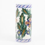 A 20th Century Spanish ceramic stick stand, polychrome floral decoration with patterned borders,