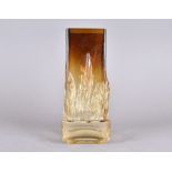 Pentti Sarpaneva for Kumela glassworks, a large glass vase of squared form, with flame moulding on a