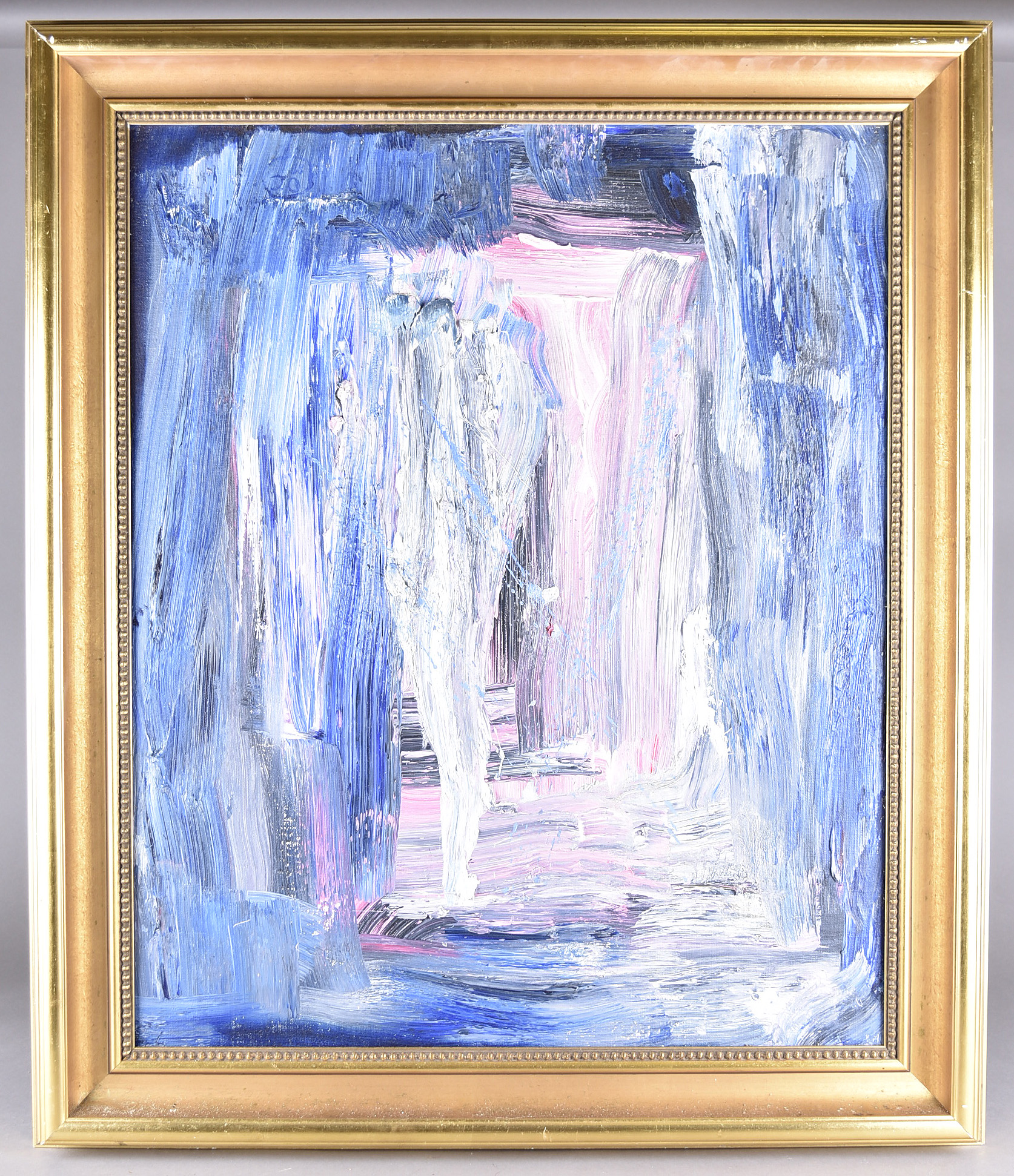 20th Century Scandinavian School oil on canvas, 'Abstract in Blues, Pinks and Whites', inscribed ' - Image 2 of 2