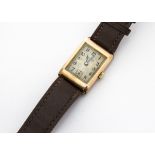 An Art Deco Bravington's Renown 9ct gold cased gentleman's wristwatch, 23mm wide rectangular case