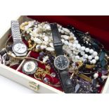 A collection of jewellery and watches, including a gents and a lady's Seiko, various necklaces, a