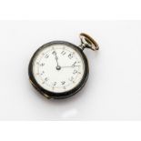 An early 20th century Longines small silver pocket watch, the niello work case with white enamel