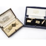 Two pairs of Art Deco and later 9ct gold cufflinks, 12.7g, each in a vintage cufflink retailers