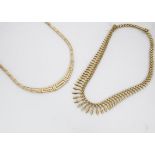 A modern 9ct gold Cleopatra style fringe necklace, together with a 9ct gold elongated Greek key