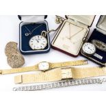 A collection of modern jewellery and watches, including a 9ct gold mounted pearl pendant and