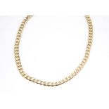 A modern 9ct gold necklace, long flattened link chain, 50.7g and 56cm open