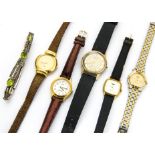 A group of five watches, one a gents Rotary, lacks back and AF, one marked Longines and others, plus