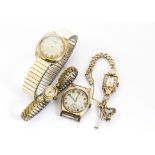 A group of four gold cased watches, including a gents Benson, and a Vertex, box with engraved case