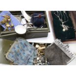 A collection of vintage and modern jewellery, including a 925 marked dolphin bangle, a rolled gold