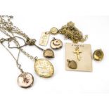 A collection of gold and yellow metal and gold plated jewellery, including three 9ct gold front