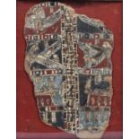 An Egyptian cartonnage fragment, possibly Roman period, sectioned painted panels depicting winged
